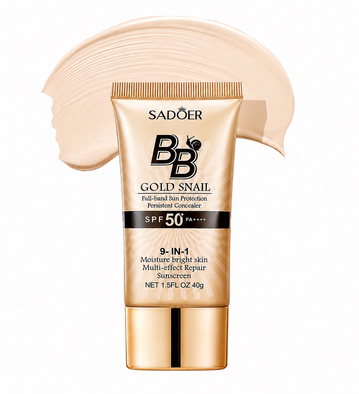 002 ВВ-крем для обличчя Sadoer Gold Snail Sun Protection BB Cream, SPF 50+ PA+++ 02 Ivory Color, 40 г - Зображення 1